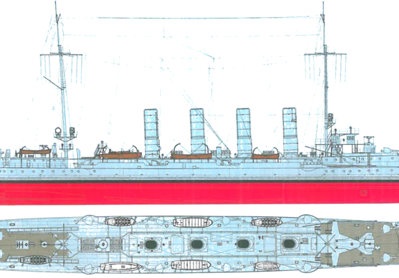Крейсер SMS Magdeburg 1914 [Light Cruiser] - чертежи, габариты, рисунки